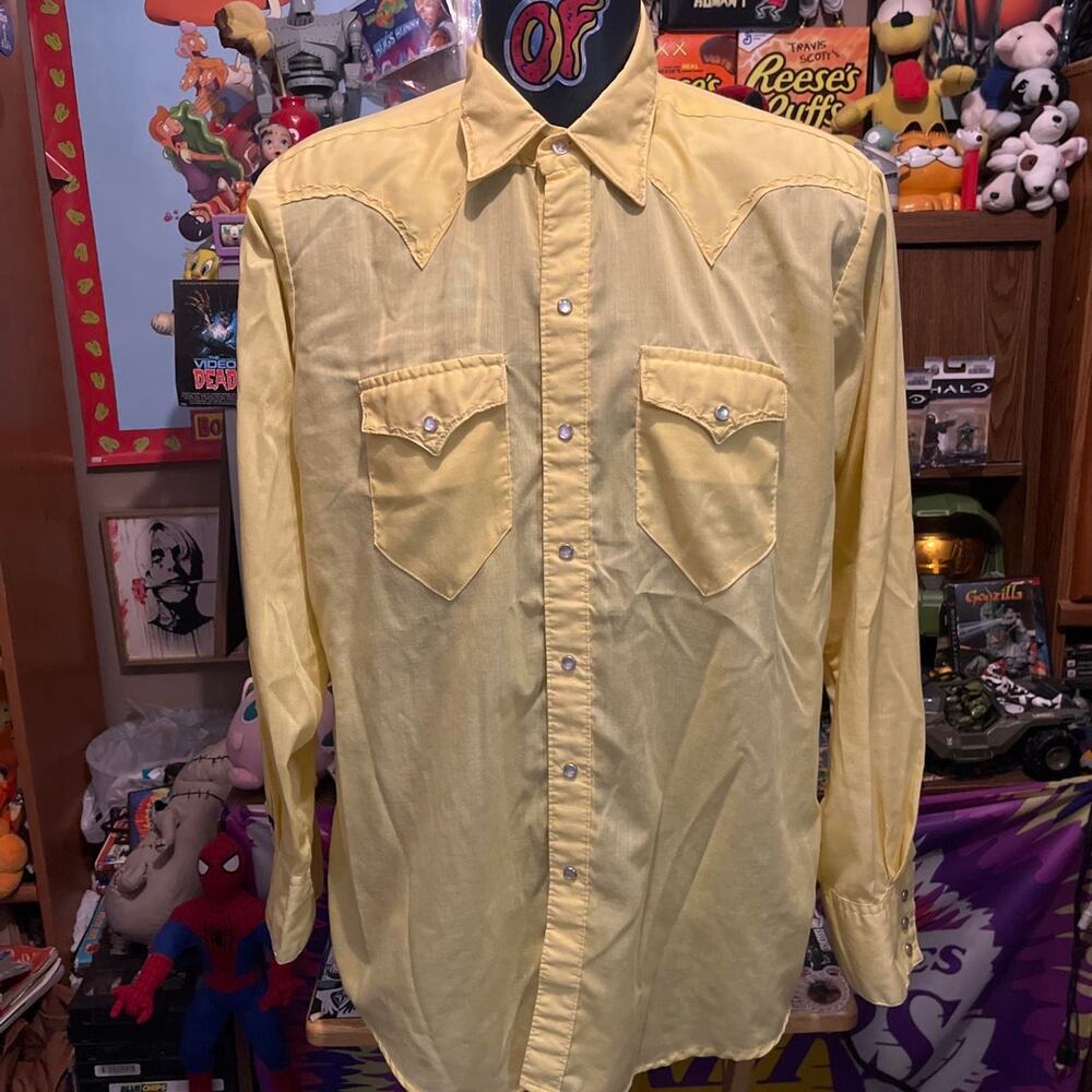 1970s True Vintage Pastel Yellow Country Western Pearl Snap